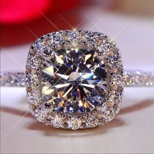 NEW 925 Sterling Silver Diamond Halo Ring